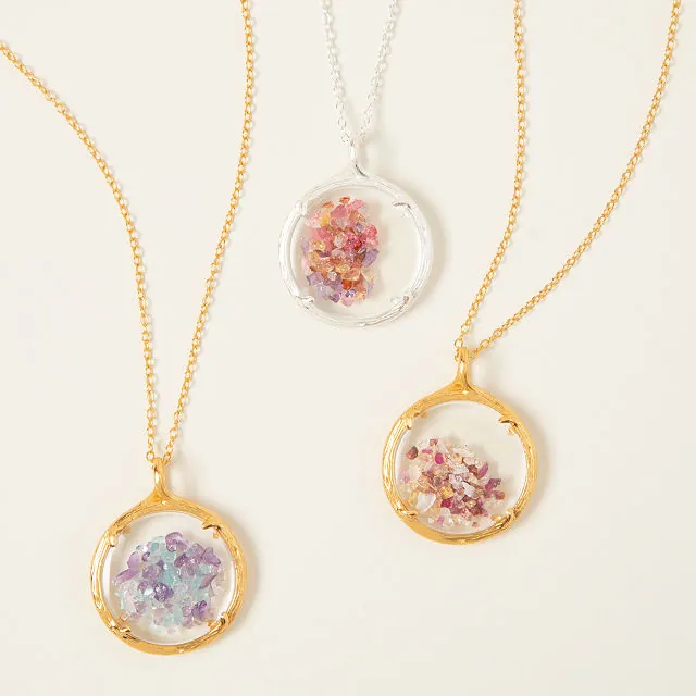 Beautiful birthstone necklaces.