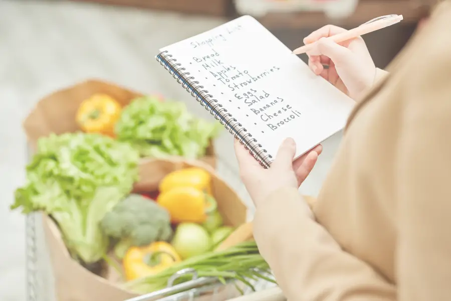 A shopping list that includes Groceries for a family of 8