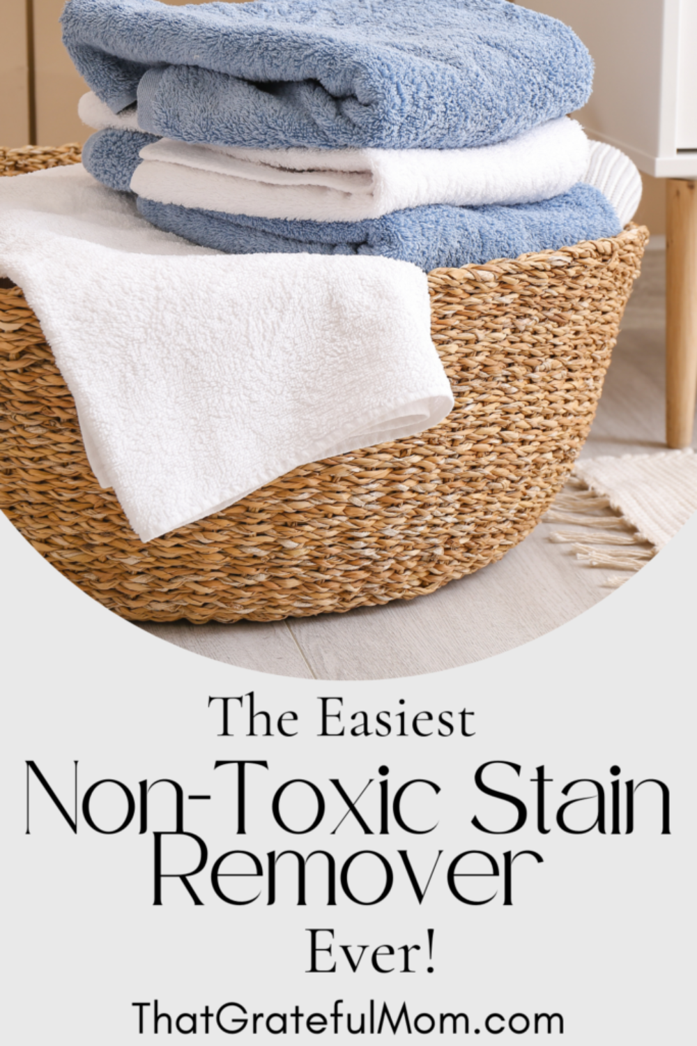 a basket on stained towels being treated with non-toxic stain remover