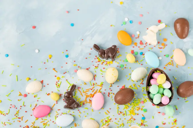 Easter candy sprinkled across a counter