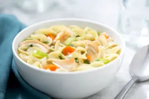 Budget-friendly, and easy to put together, chicken noodle soup is an excellent meal to add to your list of large family dinner ideas.