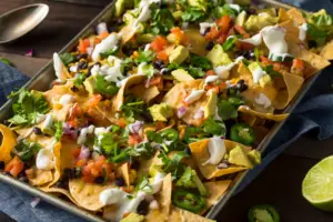 homemade nachos on a sheetpan make an excellent, budget friendly dinner.