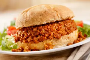 Sloppy Joes on a homemade bun included in a meal plan including large family dinner ideas