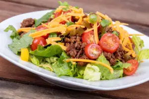 Taco bowls used as part of a menu plan filled with large family dinner ideas