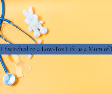 stethoscope and stuffed animal signaling low-tox life as a mom